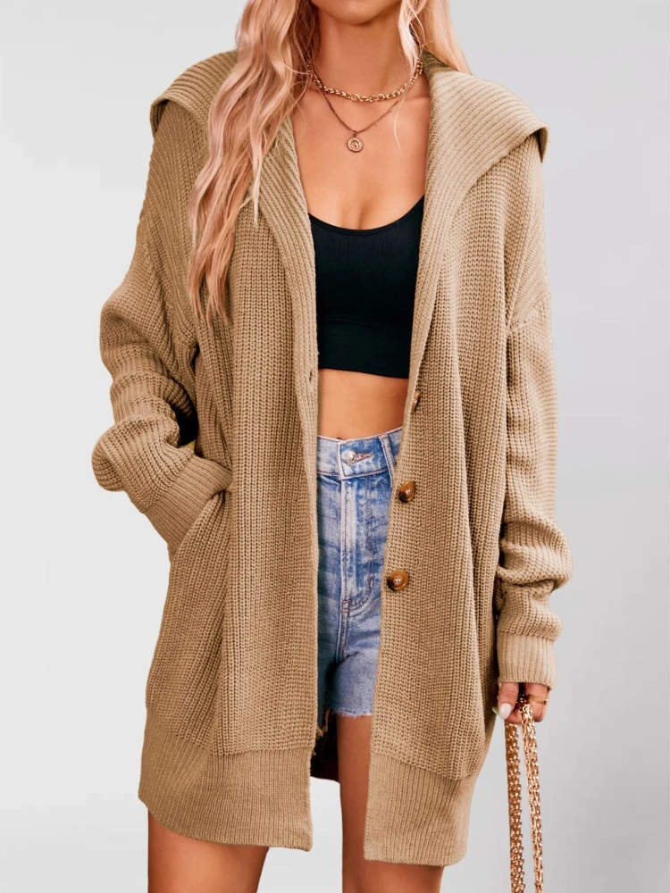 Frauen Strickjacke Mit Kapuze Frühling Gestrickte Rosa Grau Herbst Winter Elegante Lange Oberbekleidung Maxi Y2k Pullover Mantel Weiche Jacke Pullover