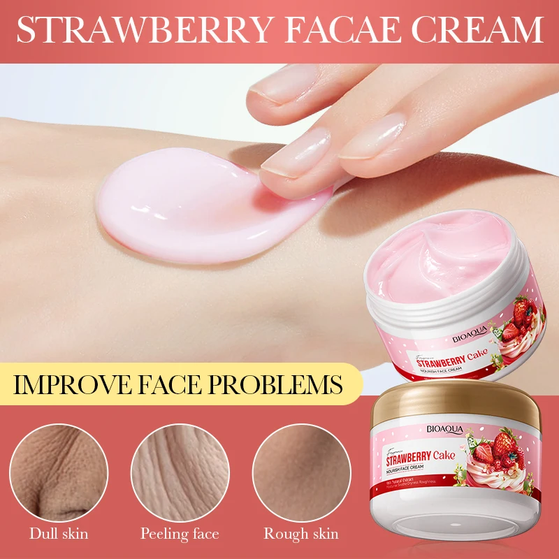 Aardbeienextract Voedende Hydraterende Crème BIOAOUA Whitening Verhelderende Reparerende Crème Gezichtsschoonheidsverzorgingsproducten