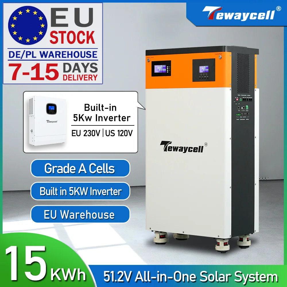 

Tewaycell EU Shipping 15.5KWh Powerwall LiFePO4 Battery All in One 51.2V 300AH Built-in 5kW inverter Solar Energy System ESS