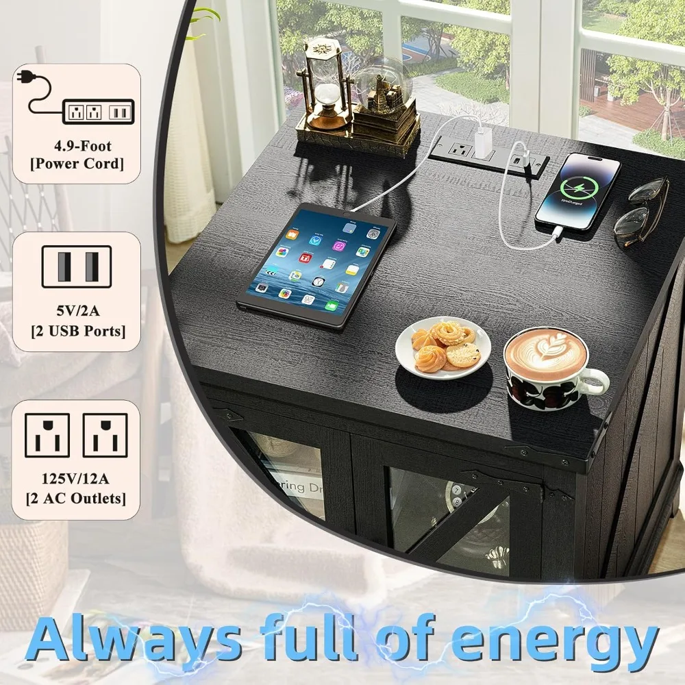 طقم طاولة قهوة مزرعة مكون من 3 قطع مع طاولات جانبية كبيرة ومحطة شحن وحجرة تخزين #4