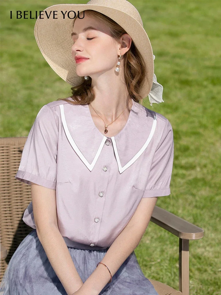

I BELIEVE YOU Womens Tops French Pullover 2025 Summer Women Shirts & Blouses Embroidery Shirt Purple Women Clothing 2231054941