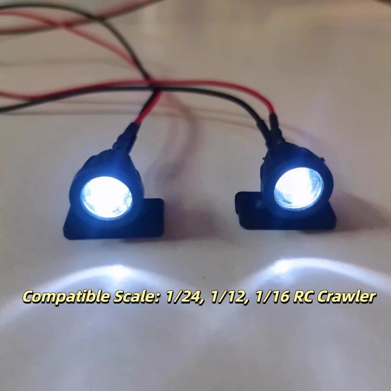 

This RC crawler LED spotlight kit with plastic base fits 1/24, 1/12, 1/16 scale RC cars, round/square optional, easy to install