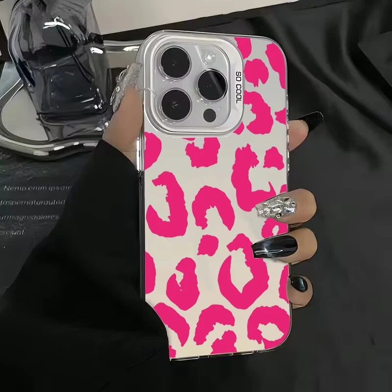 

Pink and black leopard print fashion pattern suitable for iPhone16e 13 11 12 14 15 16 Pro Max XR X XS 7 16E Plus Fall prevention