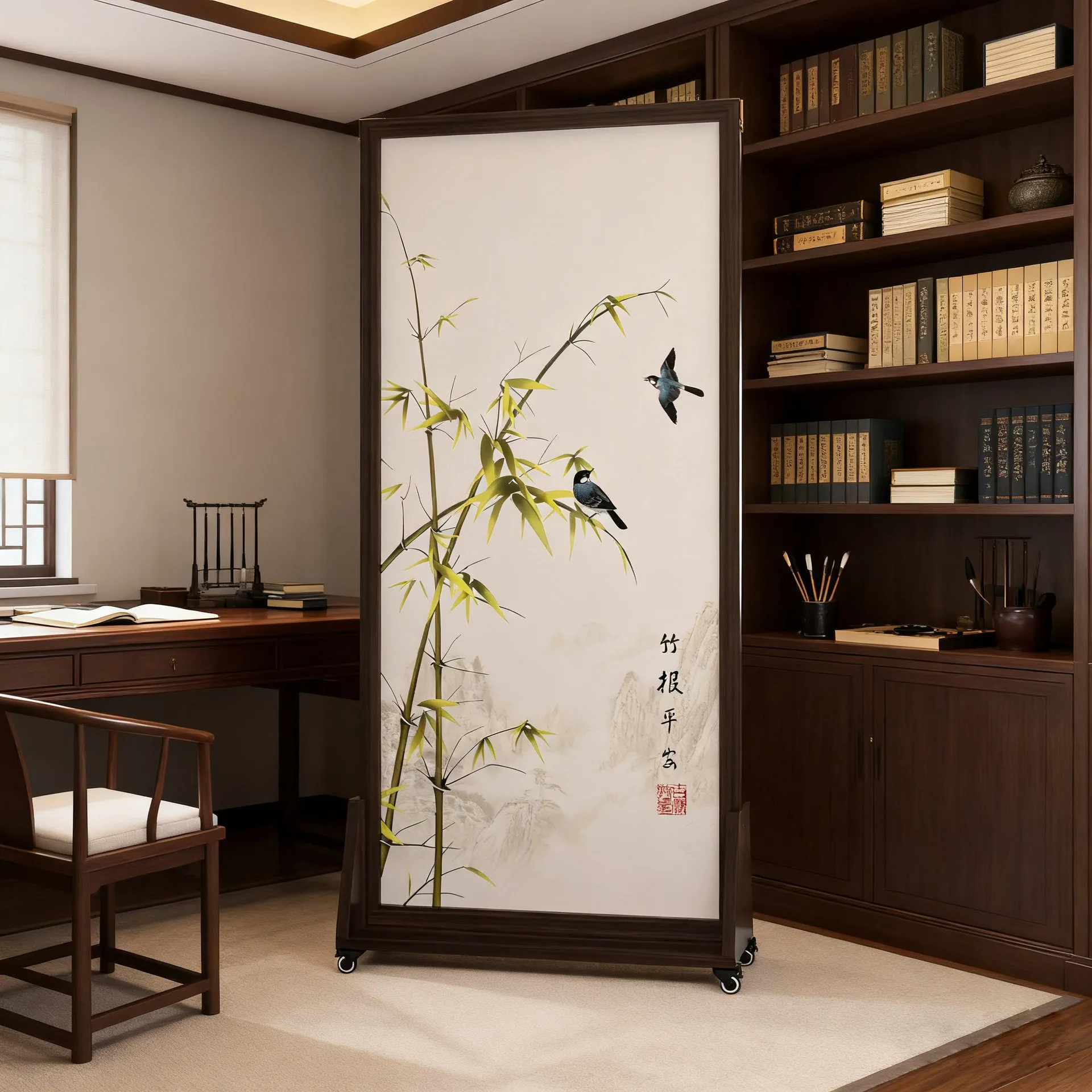 With universal wheel 2026 new new Chinese high-end solid wood folding screen partition movable office occlusion