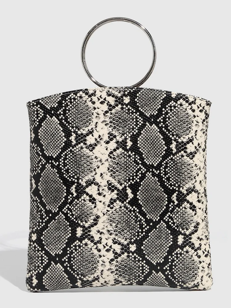 

Luxury Brand Women's Bag 2026 Snake Pattern Embossed Metal Ring Handle Sexy Large Capacity Personalized High-end Feeling Handbag