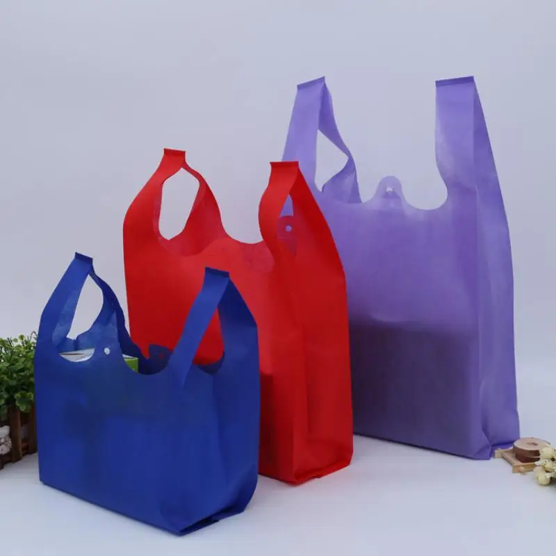 10 PCS Non Woven Reusable Shopping Vest Bags Assorted Colors For Supermarket Grocery Use