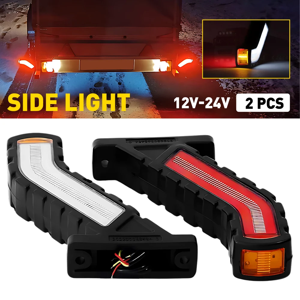 2Pcs Side Marker Lights 12/24V LED For Trailer Trucks Cars White+Amber+Red Side Clearance Warning Indicator Lamp Universal