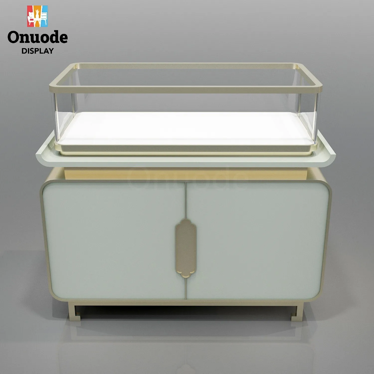 맞춤형 최고급 유리 금속 프레임 진열장, LED 조명이 있는 매장용 주얼리 진열대