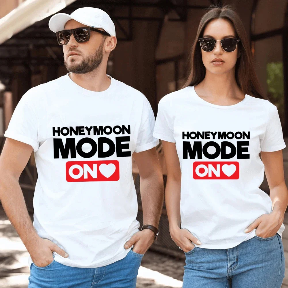 Honeymoon Mode on Couples T Shirts Sweet Romantic Couple Clothes for Newly Married Lovers Summer Tee Shirts Women Men Y2k Tops