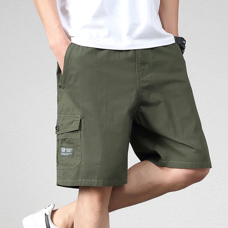 2023 Summer Men's Pure Cotton Capris Casual Loose Straight Size Hiking Shorts Outdoor Sports Multi Pocket Breathable Cargo Pants