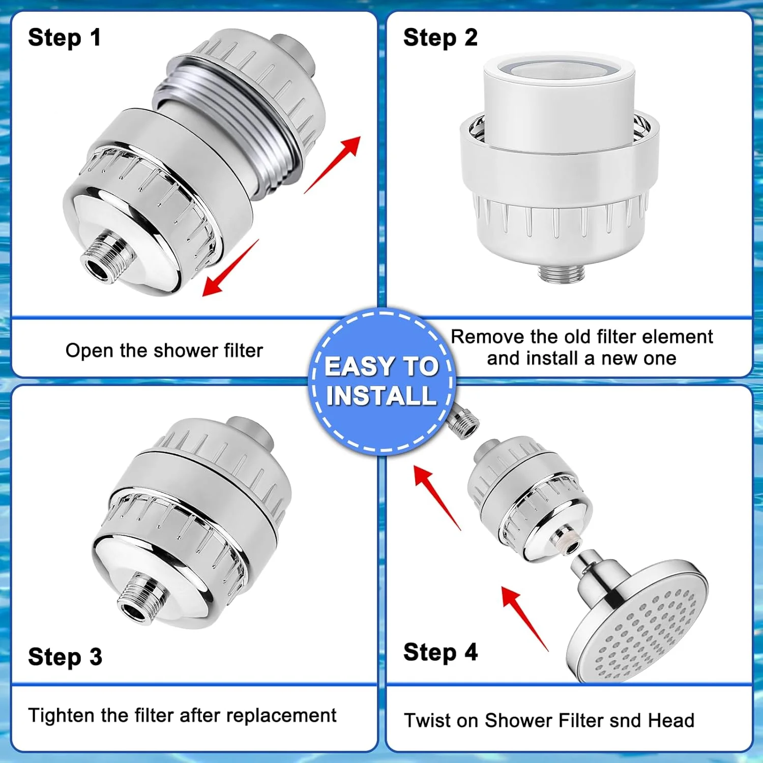 4 عبوات من فلتر الدش البديل لمرشح الدش المكون من 20 مرحلة، عبوة فلتر رأس الدش مع استبدال رأس الدش فيتامين C #4