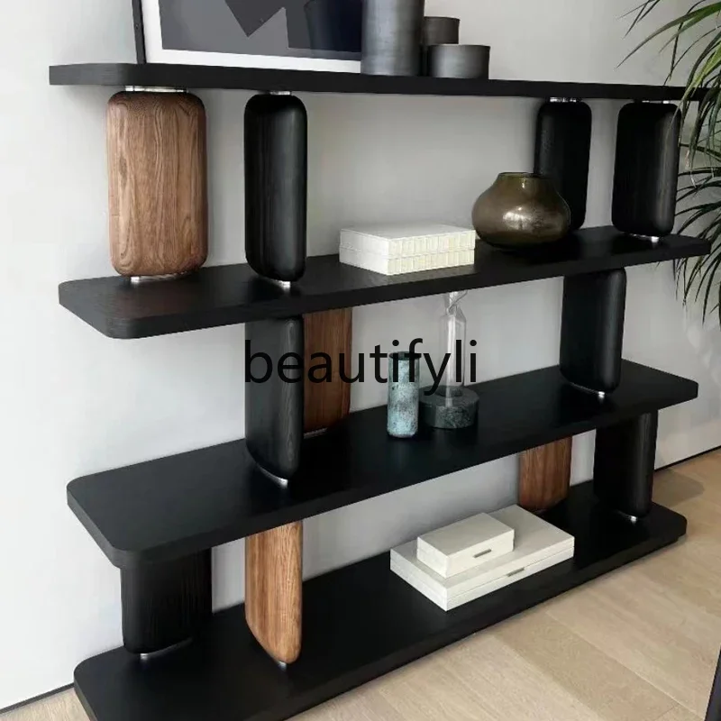 New Chinese solid wood bookshelf wabi sandy wind light luxury model room study display shelf6239