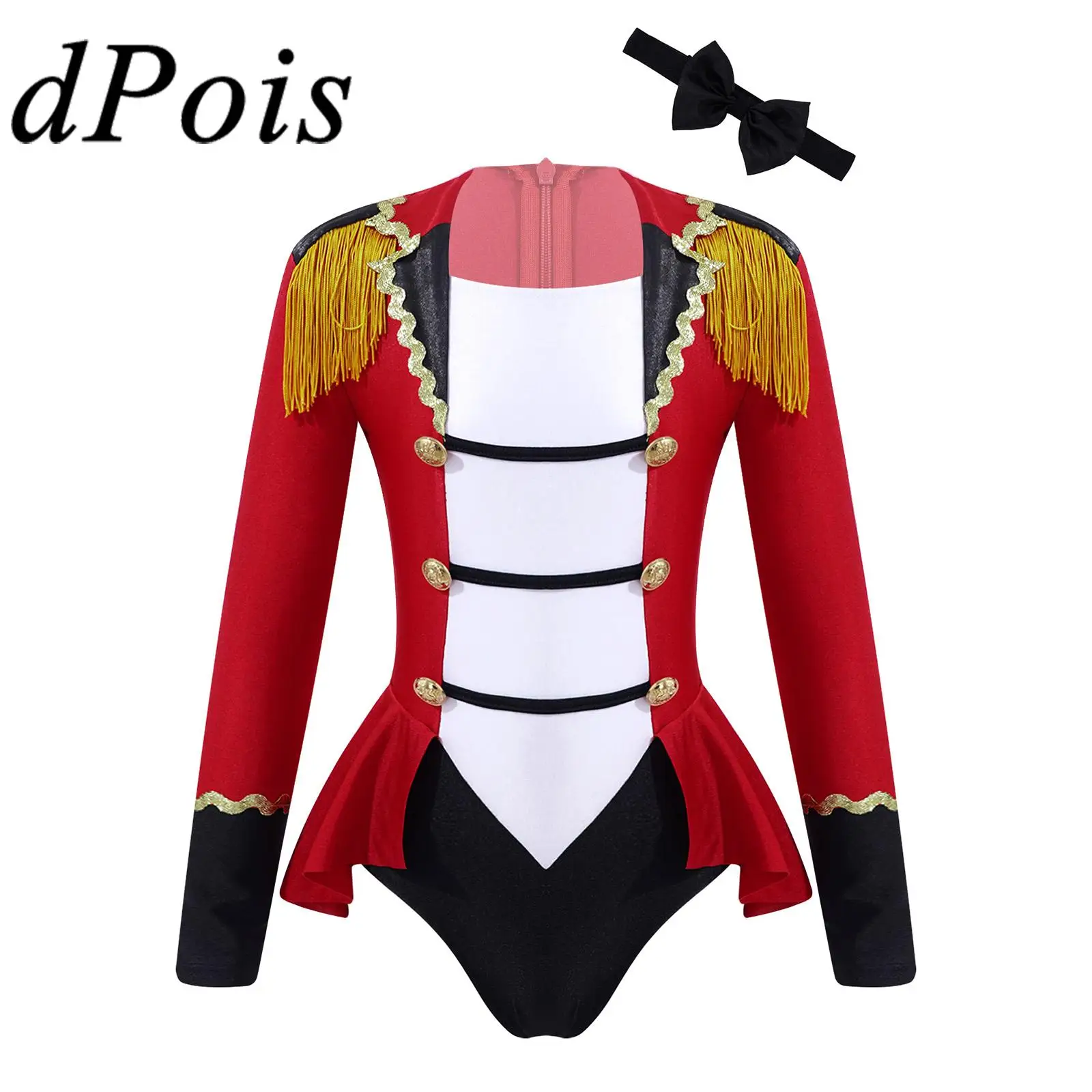 

Kids Girls Circus Ringmaster Cosplay Costumes Long Sleeves Tassel Bodysuit Leotard Halloween Performance Carnival Party Jumpsuit