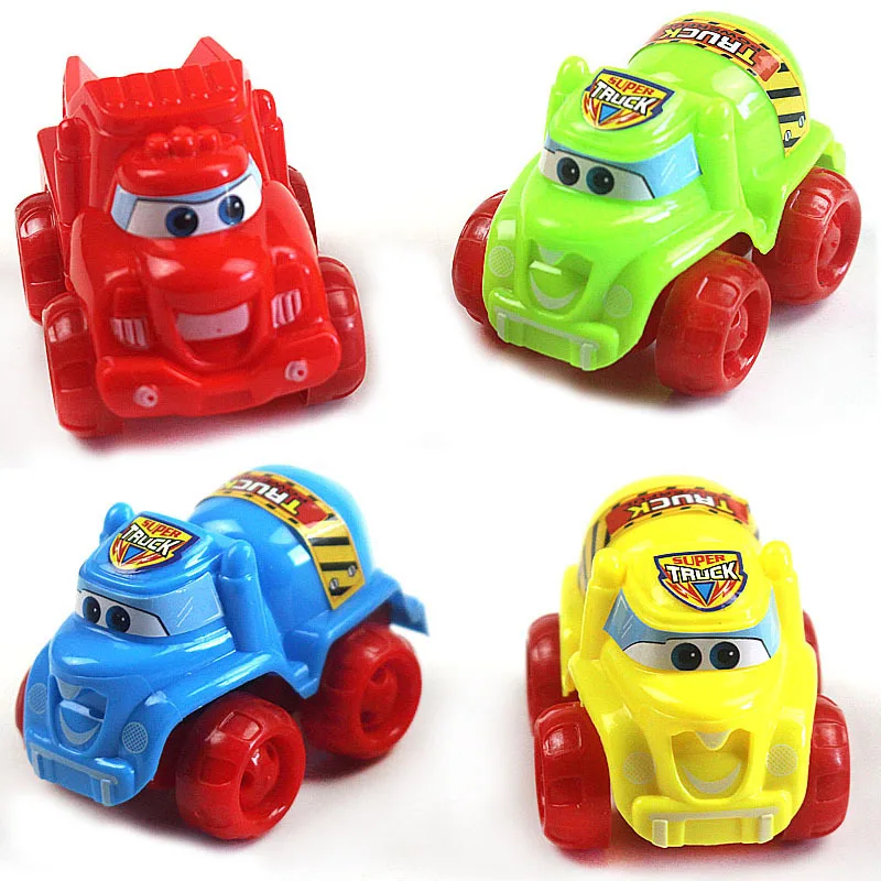 Creative Mini Colorful Simulation Q Version Of Engineering Vehicles Toy Model Cute Plastic Small Car Children Pull Back Car Toys