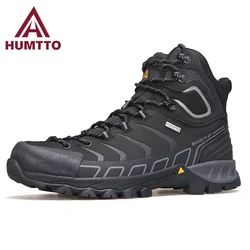 HUMTTO Leather Hiking Boots for Men Luxury Designer Waterproof Outdoor Shoes Climbing Trekking Sneakers Mens Safety Ankle Boots