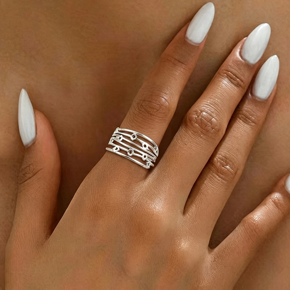 Stainless Steel Multi-Layer Openwork Band Ring: A Unique, Designer-Inspired Piece Perfect for Work, Dates, and Parties