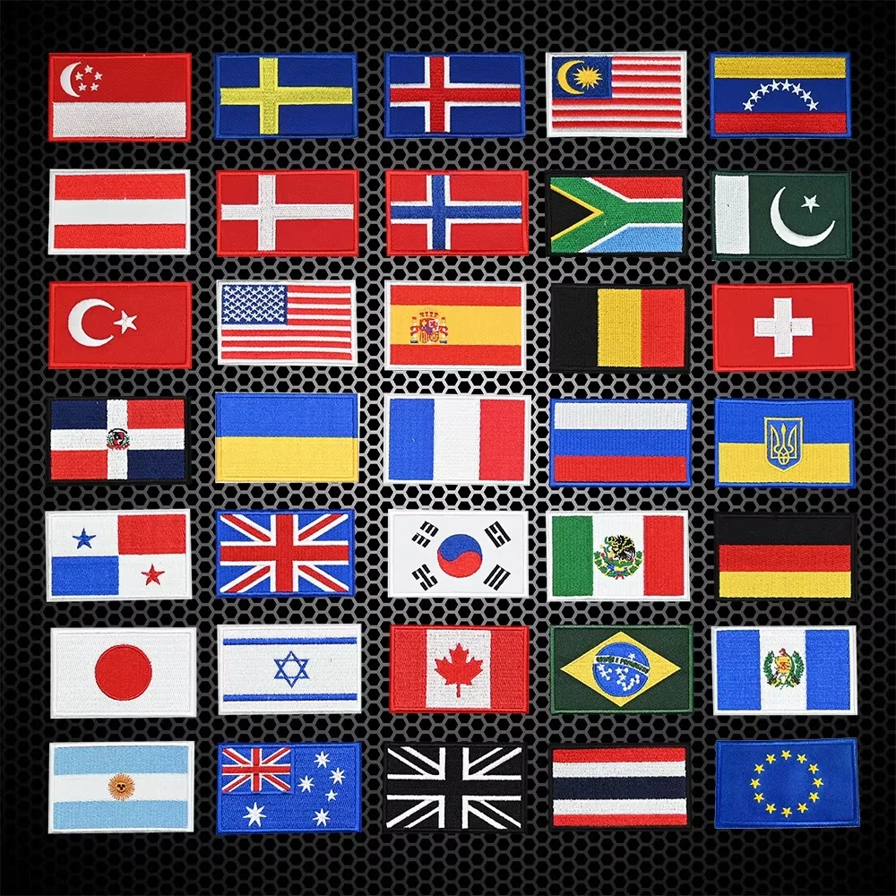 Embroidery Flag Patch US UK Canada Australia Tactical Hook and Loop Patches Backpacks For Clothing Military Army Accessories
