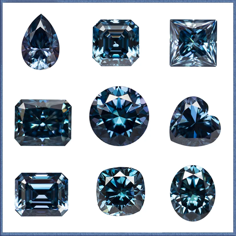 

Sapphire Blue Collection Moissanite Stones+ GRA Certificate Round/Pear/Oval/Emerald/Heart/Cushion/Princess/Asscher/Radiant Cut