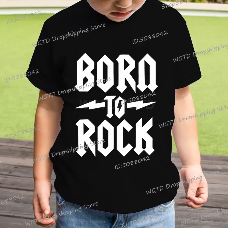 

BORN TO ROCK Printing Tshirt Casual Hip Hop Summer Boys Girls Y2K Tops Short Sleeve Rock and Roll Tees Wild Style kids t shirts