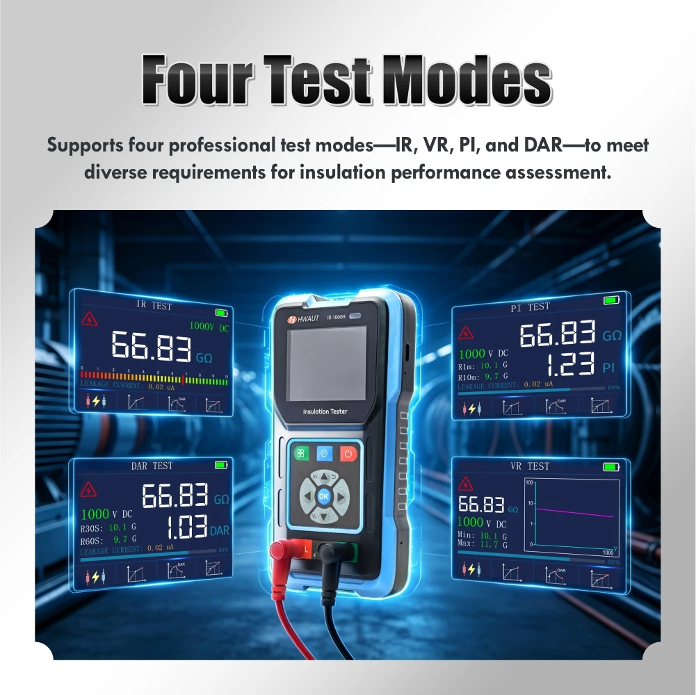 IR-1000H Insulation Tester Digital Megohmmeter 1000V Megger Meter 10G Ohm HD Color Screen PI DAR VR IR Multimeter Tool