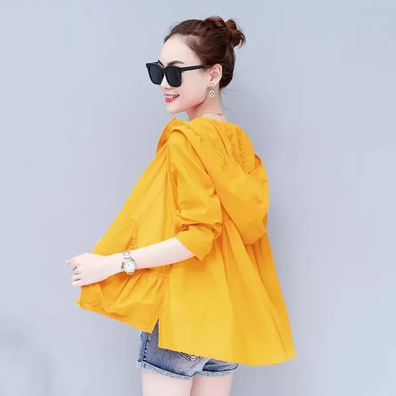 Summer Fashion Hooded Breathable Long Sleeves Air Conditioner Shirt 2026New Forward Short Back Long Sun Protection Clothing Lady