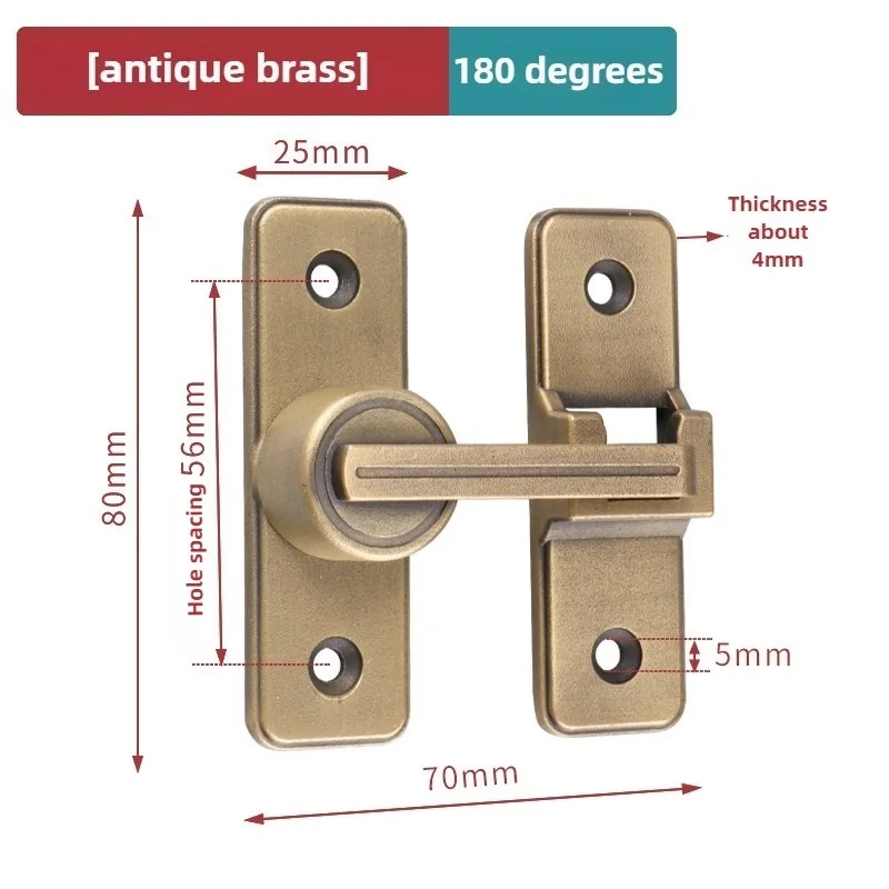 Perno luminoso para puerta Interior, pestillo antiguo montado en superficie para habitación, cerradura resistente de 90 grados y 180 grados, 1 Uds.