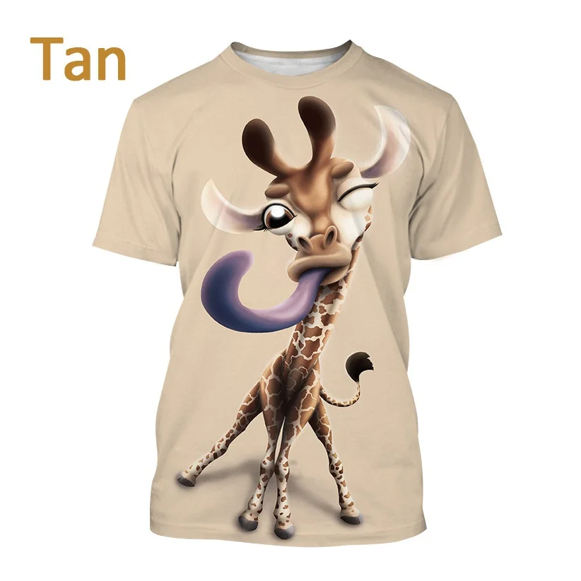 New Fashion Funny Animal Giraffe 3D Printed T-shirt Men and Women Summer Casual Short Sleeve Cartoon Shirt Top