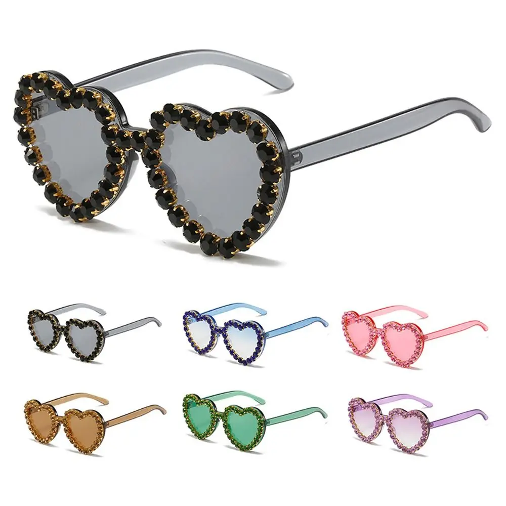 Heart-shaped Frame Rhinestone Decoration Sunglasses Outdoor Sun-Protective Black Shades Glasses Bride Eyewear For Women Girls