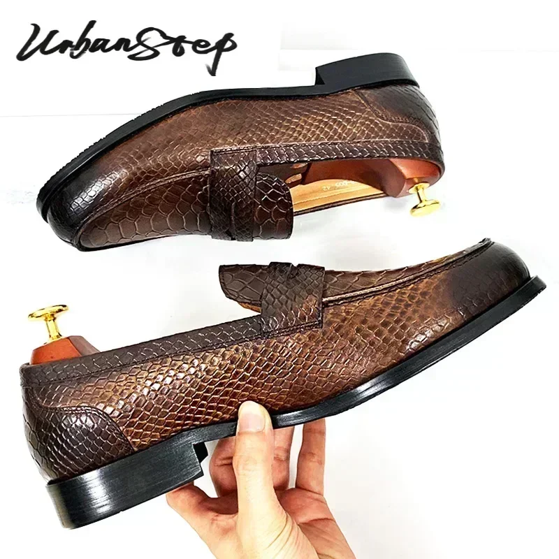 LUXURY MEN LEATHER SHOES BLACK COFFEE SLIP ON SNAKE PRINT DRESS MEN'S CASUAL SHOES WEDDING OFFICE BANQUET Loafers Shoes For Men