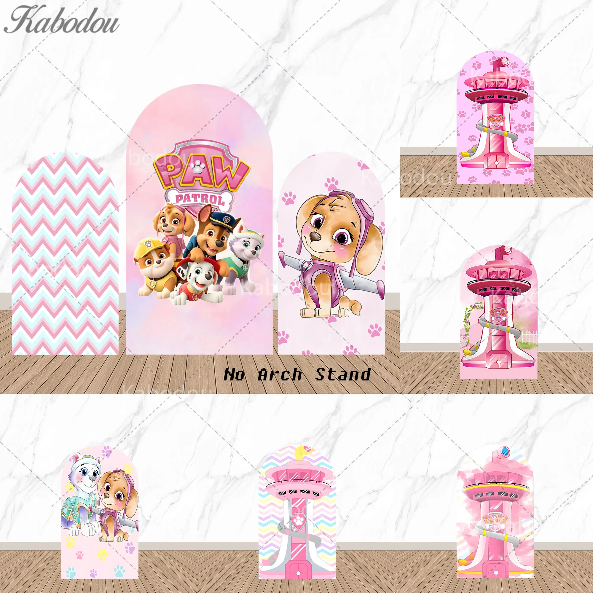 Décor de fond Paw Patrol Skye pour fête d'anniversaire des enfants, fête prénatale, toile de fond rose pour photos avec chiens, accessoire de photographie