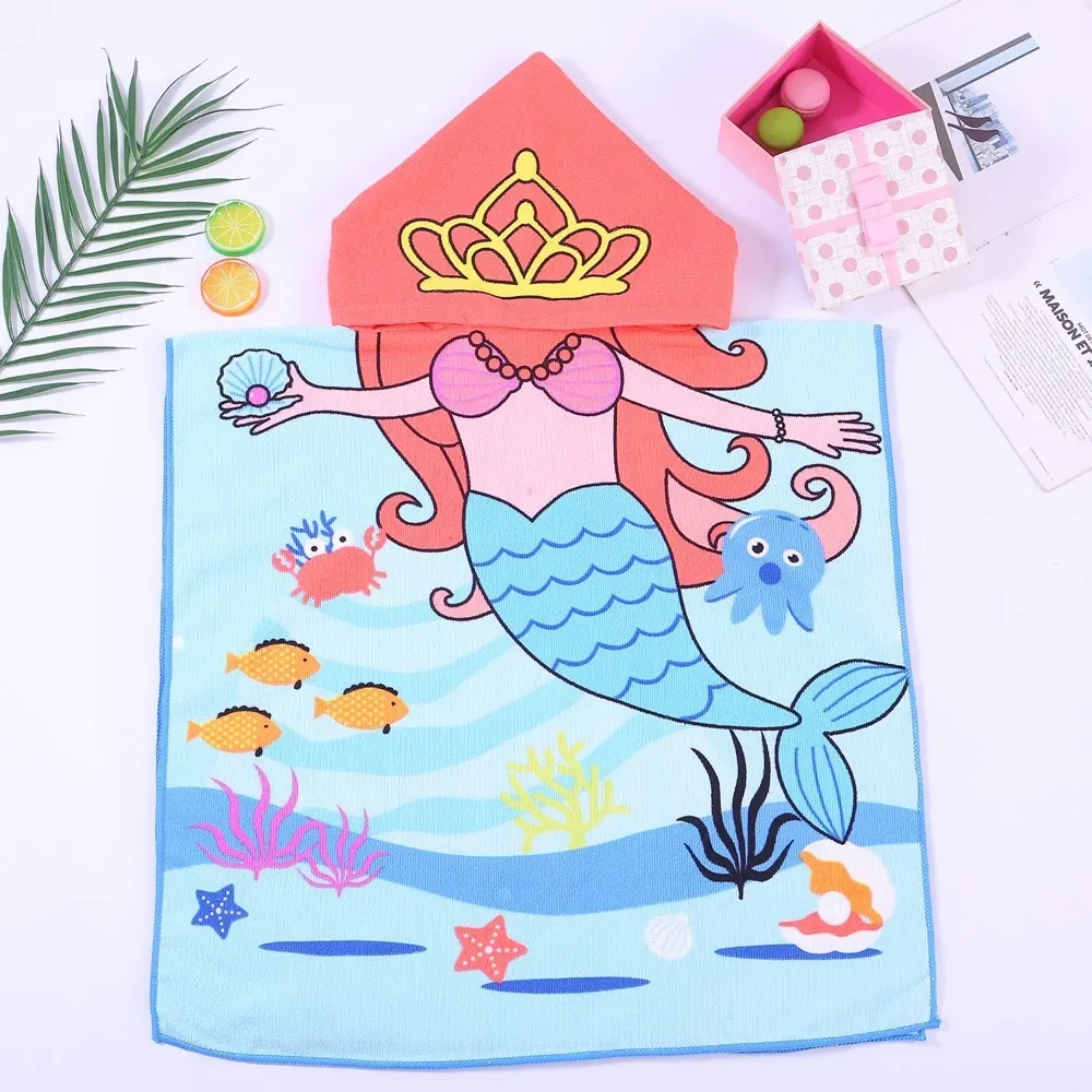 160*60cm New Summer Cartoon Swimsuit Bath Towel Cloak Cloak Beach Skirt Bathrobe Can Wear Bath Towel Children's Clothing