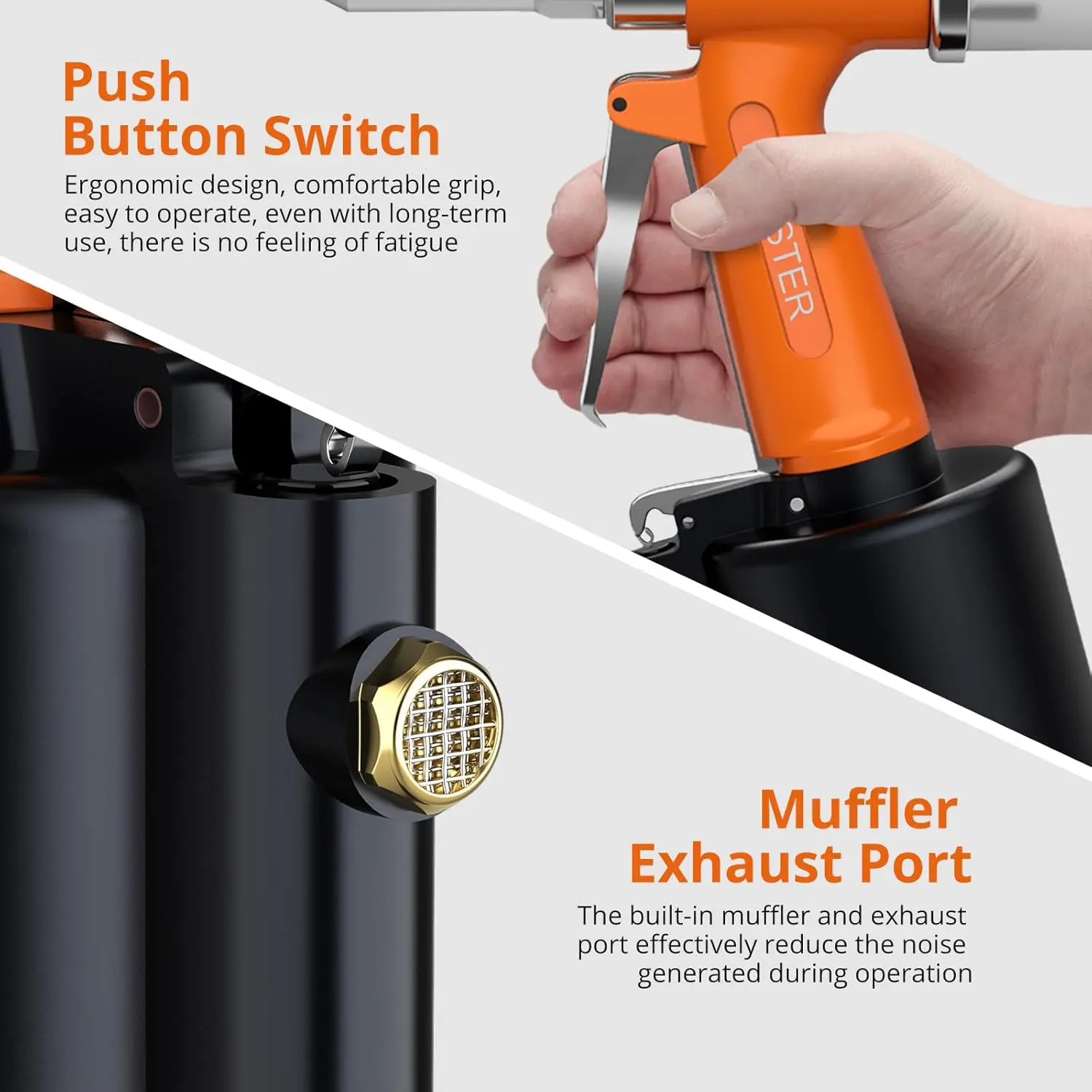 Heavy-Duty Pneumatic Rivet Gun with 3924LBF Pull Force, 5 Nosepieces for Versatile Fastening Applications