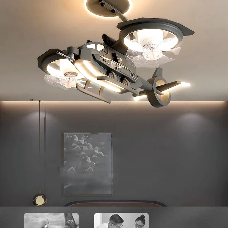 Levou lâmpada do teto com controle remoto, Fan Shaped Light, Fit for Square Fans, Modern Style