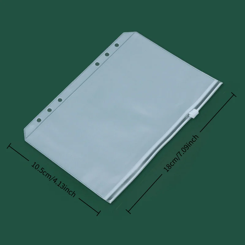 Transparent PVC A6 6-Hole Zipper Pouch, Cash Envelope, for Budget Binder Planner Notebook Expansion (7-Pack)