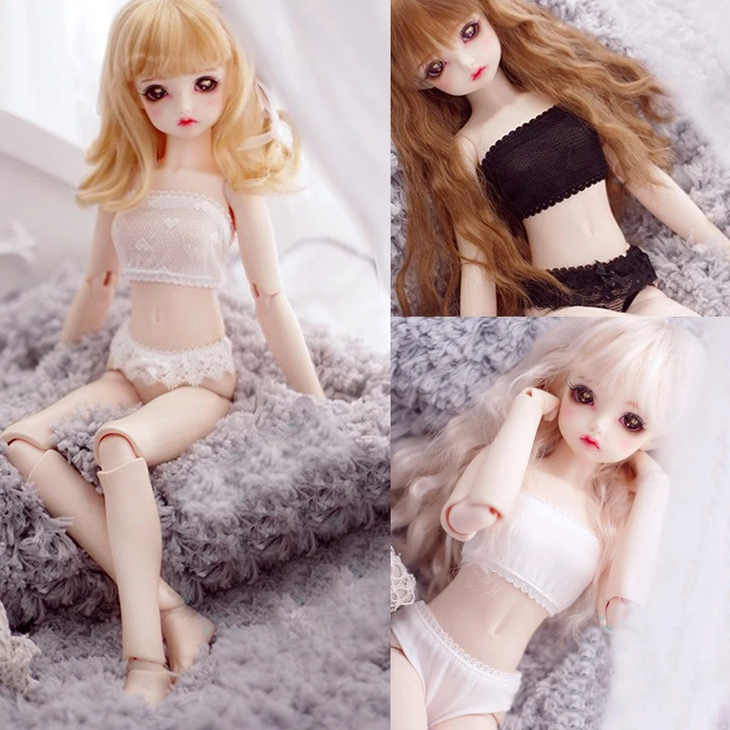 

Детская игрушка, BJD DD SD MSD 1/6 1/4 1/3, реквизит для фото куклы, одежда, кружевное нижнее белье, Комплект трусов, топ, трусики 2 шт./компл.