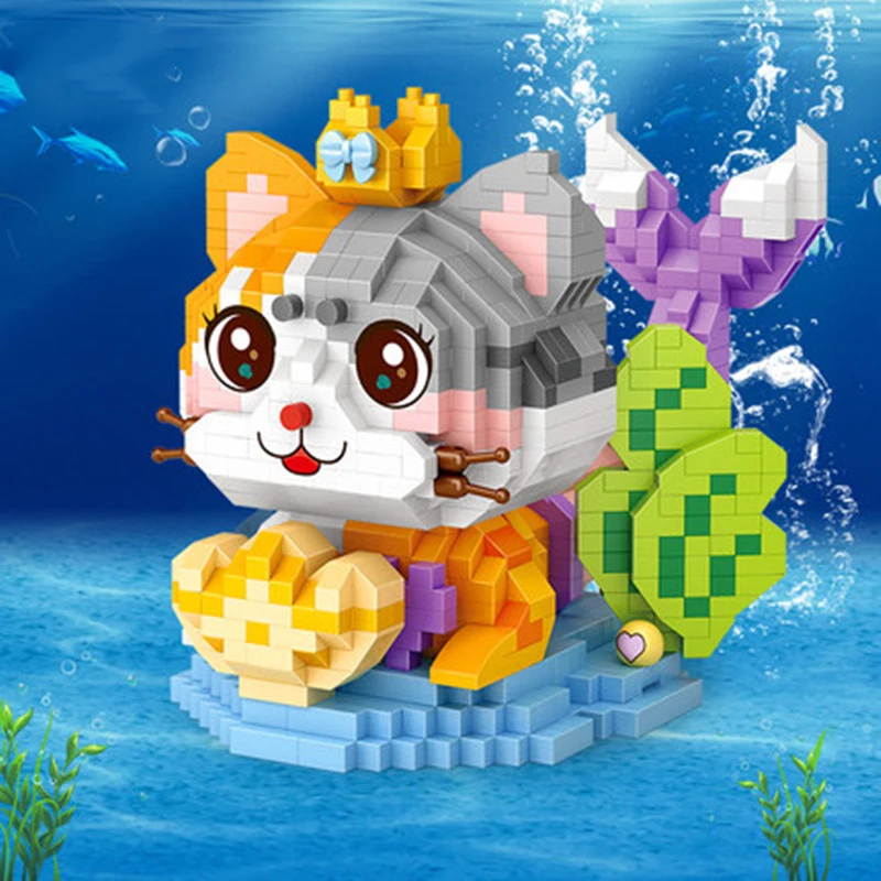 Cartoon Kitten Fish Mini Building Blocks DIY Cute Animal Cat Model Small Particle Assembled Bricks Children's Toys Gifts