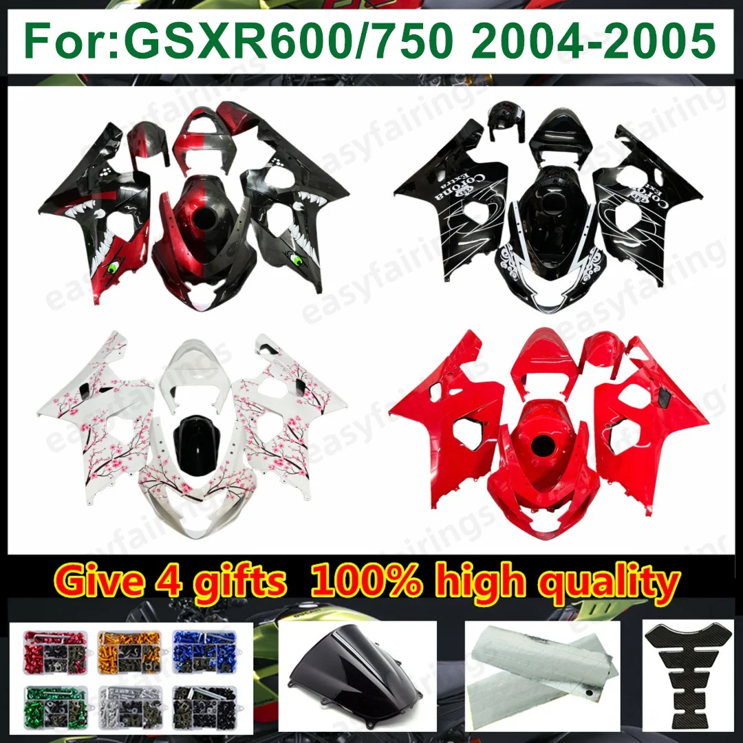 Motorcycle Full Fairing Kit for GSXR600 GSXR750 K4 K5 2004-2005 ABS Injection Bodywork Pre-Drilled Complete Fairings Shell Set