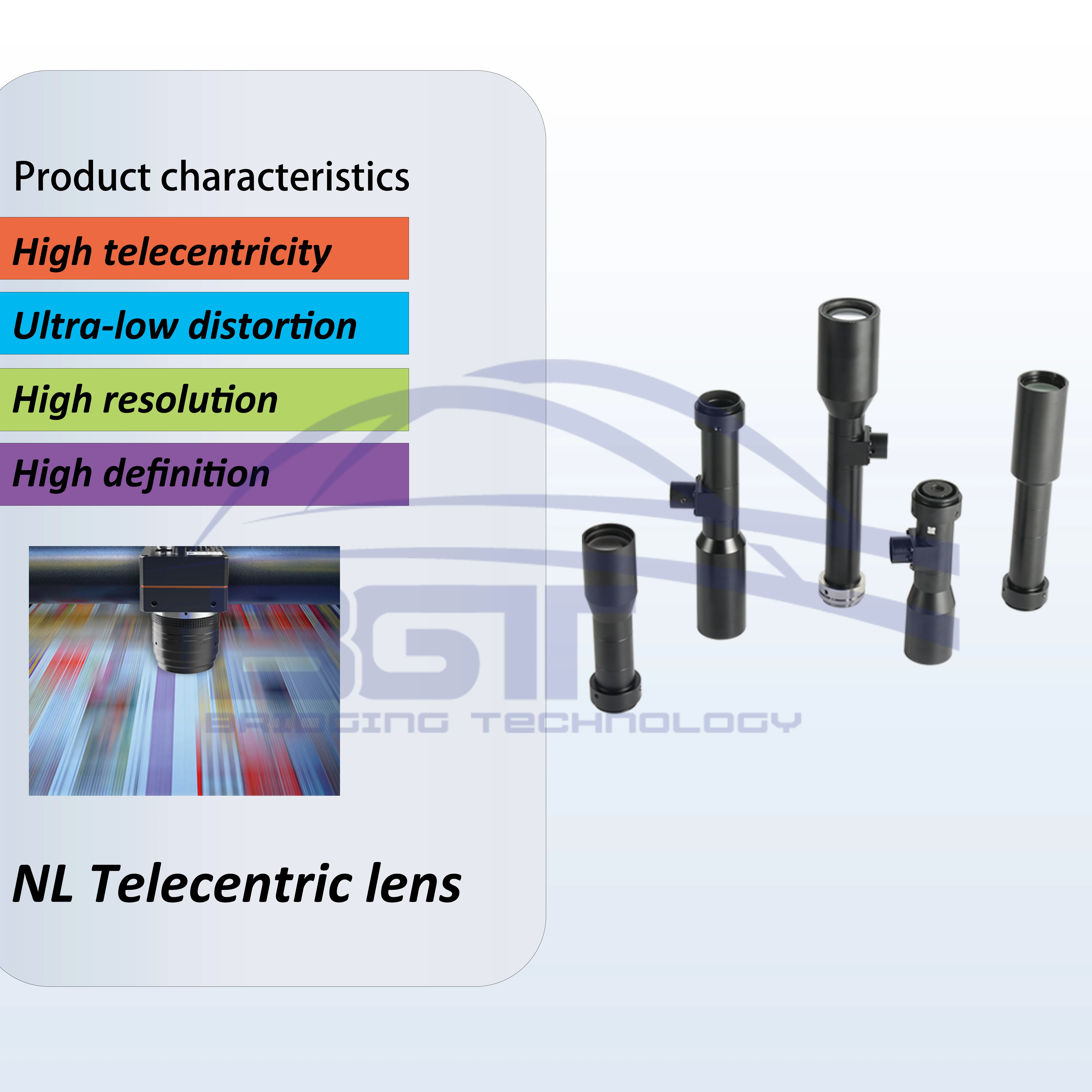 NL Ampliação C-Mount Industrial Camera Lens, 3-8 Semiconductor Detection Area, Line Scan, Telecentric Lens