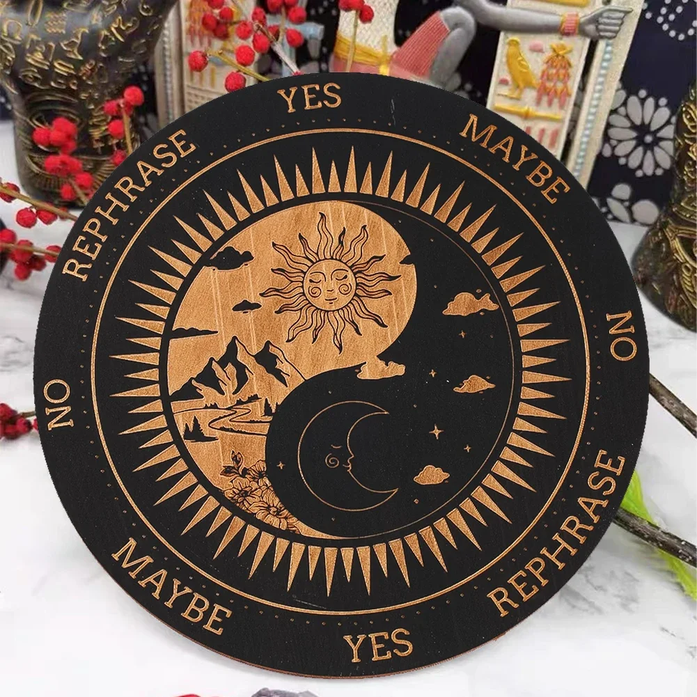 Sun and Moon Pendulum Board Wooden Yin Yang Witchcraft Divination Dowsing Metaphysical Message Board Beginner Altar Supplies