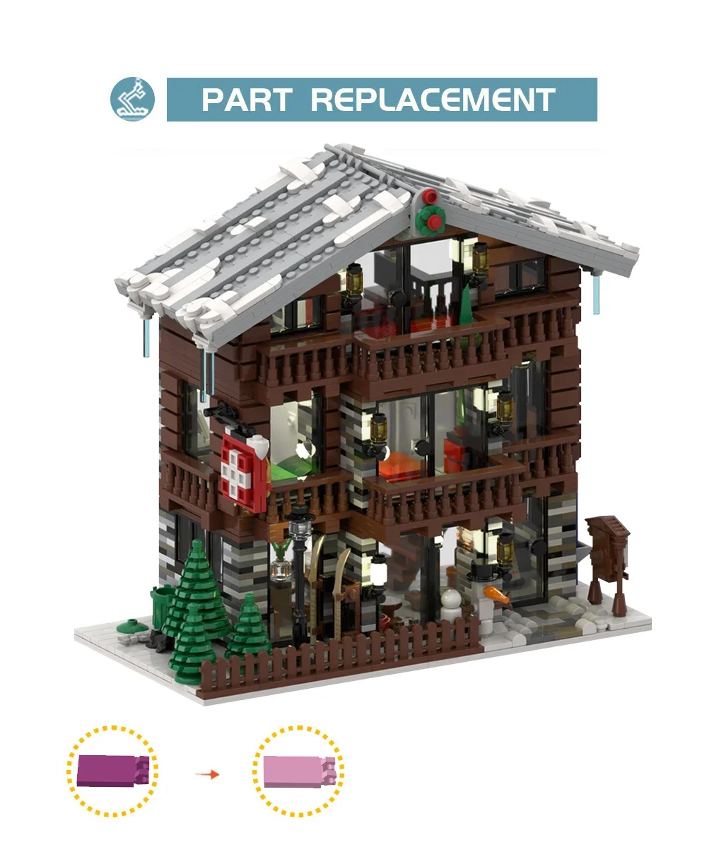 Moc Klassieke Winter Architectuur Alpine Lodge Huis Bouwstenen Winter Snowhouse Diy Bakstenen Speelgoed Voor Kinderen Kerstcadeau