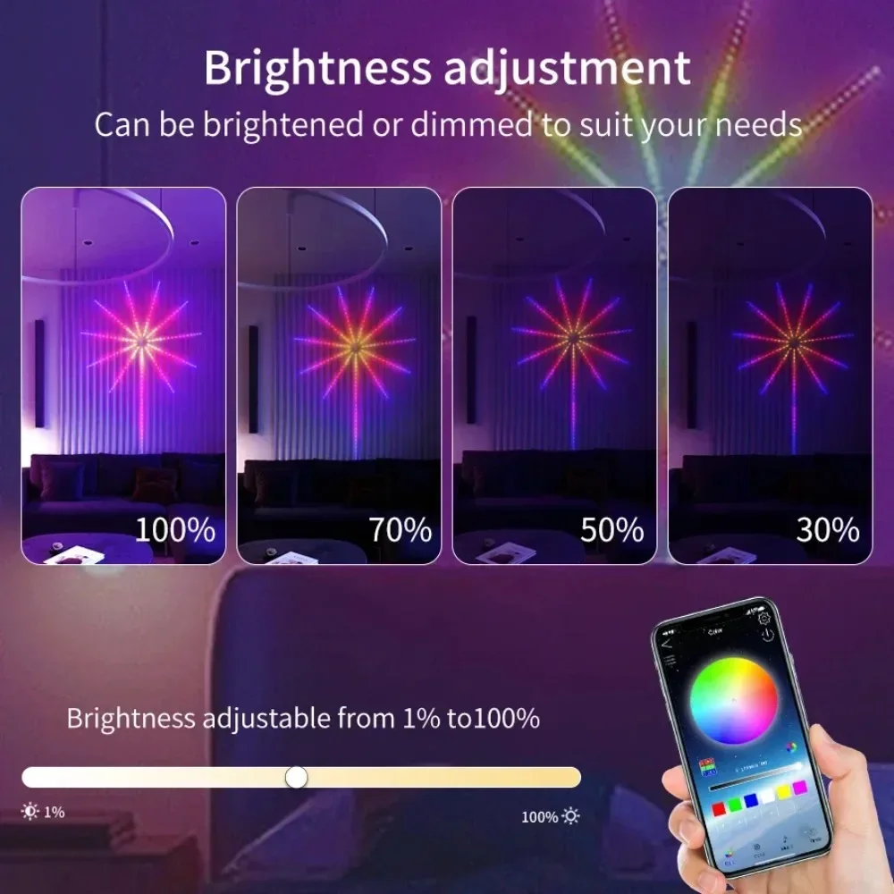 Smart Firework Led Lights Indoor Firework Launch Effect Music/Mic Sync RGB Color Changing Led Lights Strip for New Year