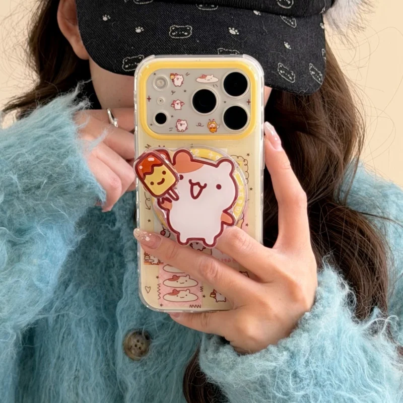 Coque de téléphone magnétique amusante et mignonne à motif de dessin animé pour iPhone 17 Pro 16 15 14 Pro Max avec support MagSafe et béquille – Étuis Kawaii