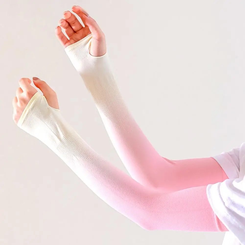 Cycling Arm Sleeves Uv Protection Arm Sleeves with Thumb Hole Gradient Ice Silk Sun Protection Sleeves for Women Summer Driving