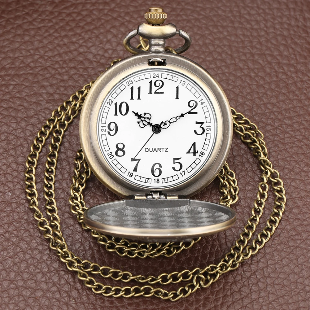 Hot Retro Bronze Cowboy Quartz Pocket Watch with Necklace Pendant Clock Arabic Numerals White Dial Vintage Timepiece Gift