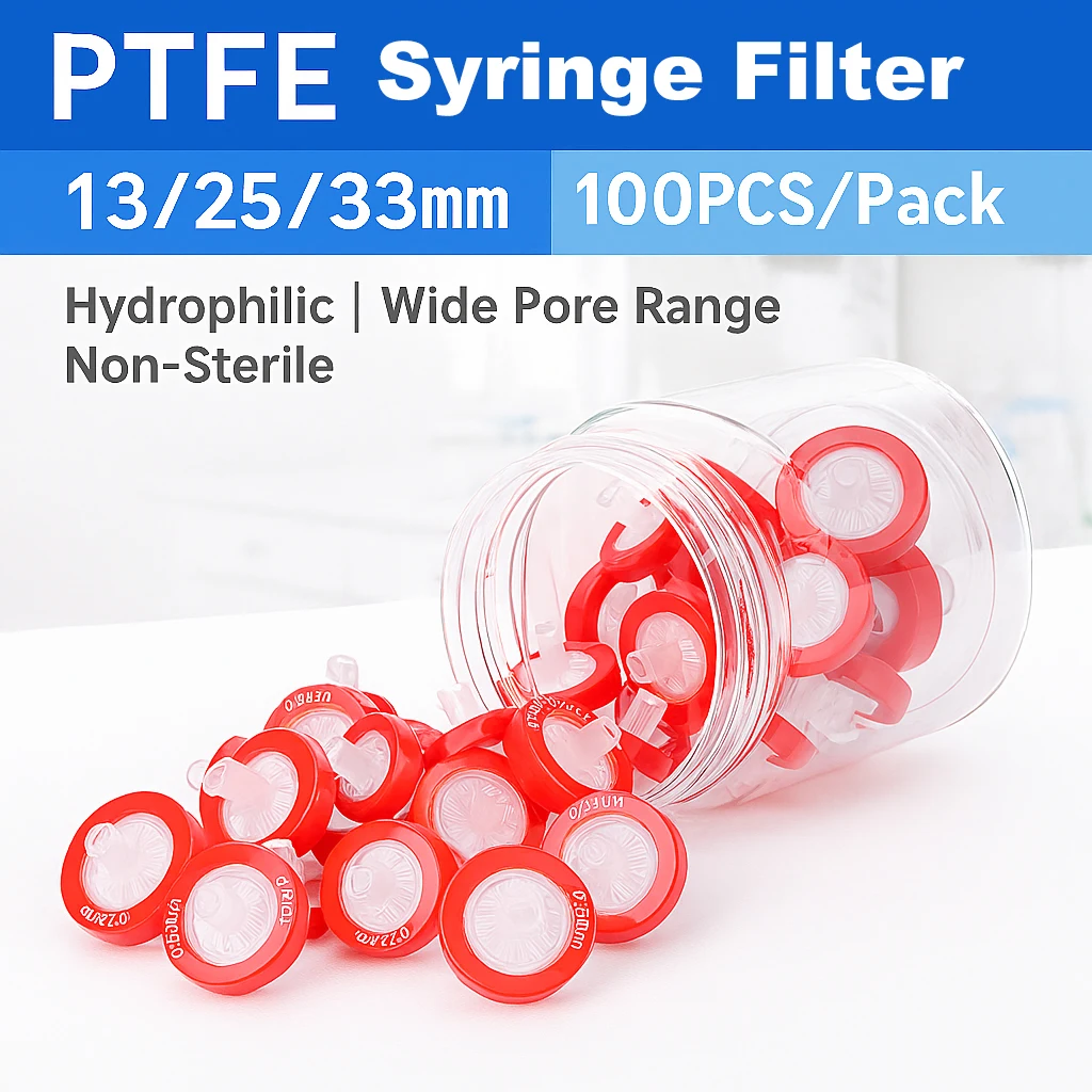 

Гидрофильный шприцевой фильтр из ПТФЭ 0,1–10 мкм, 13/25/33 мм, нестерильный, 100 шт./упак.