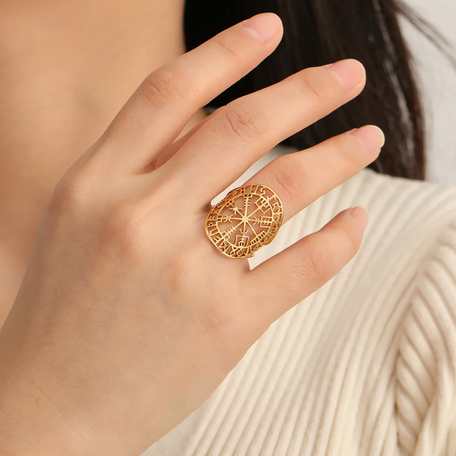 Vegvisir stainless steel ring Nordic Nordic Nordic Odin Scandinavian ring men's and women's accessories retro talisman jewelry g