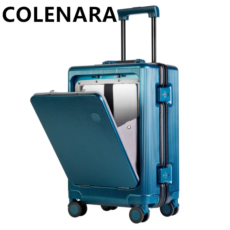 Colenara Usb Oplaadbagage 20 "22" Voorste Opening Laptop Instap Case 24 "Aluminium Frame Trolley Case Pc Cabine Koffer