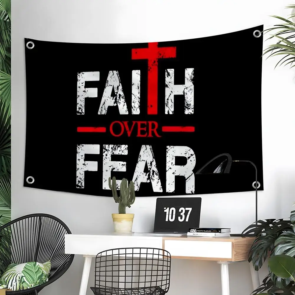 F-Faith Over Fear Flags Custom Wall Hanging Background Art Banner For Bedroom Home Living Room Outdoor Decor