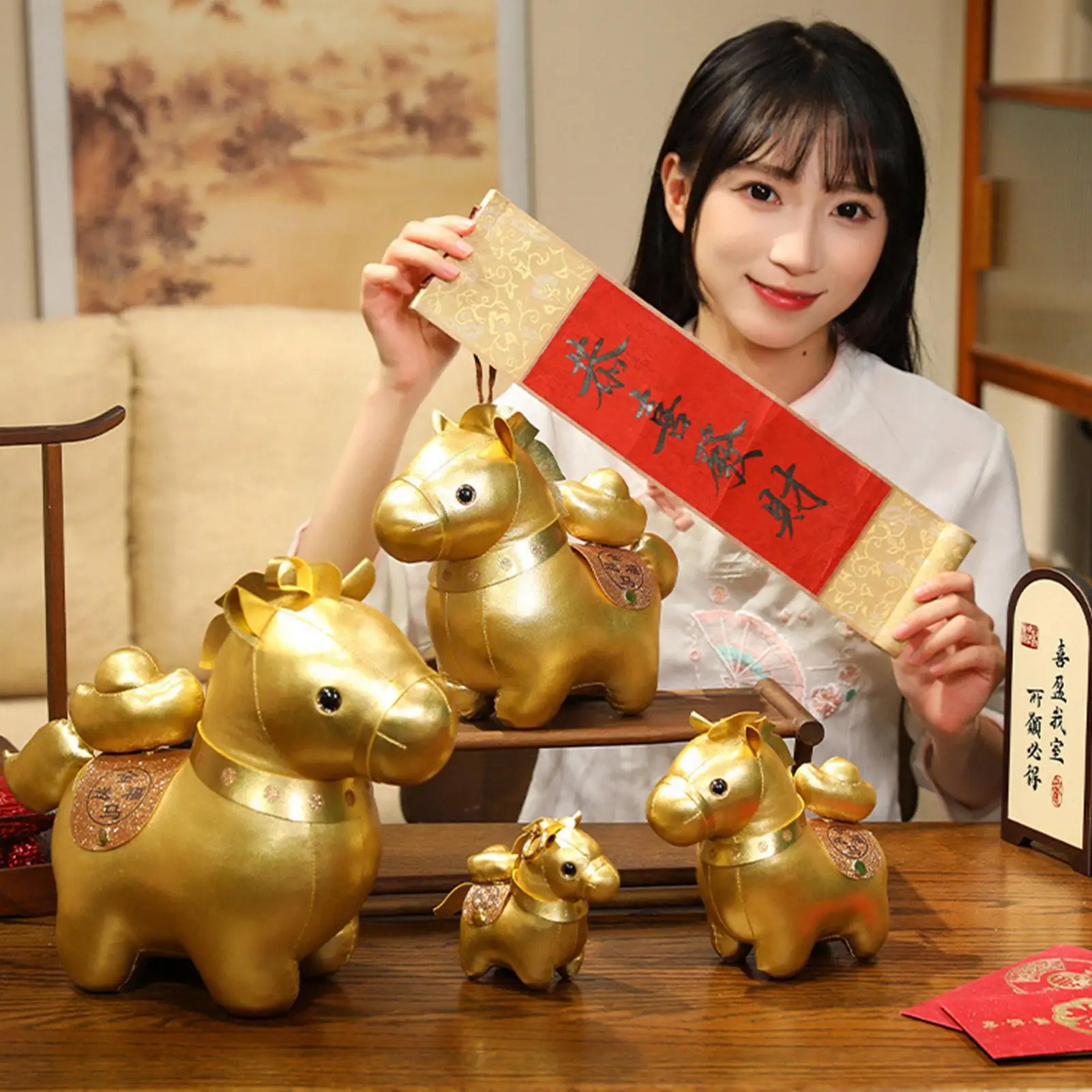 Année du cheval en peluche, poupée d'animal en peluche, porte-clés en peluche doux, cadeau pour enfants et adultes, sac à dos, Collection pendentif