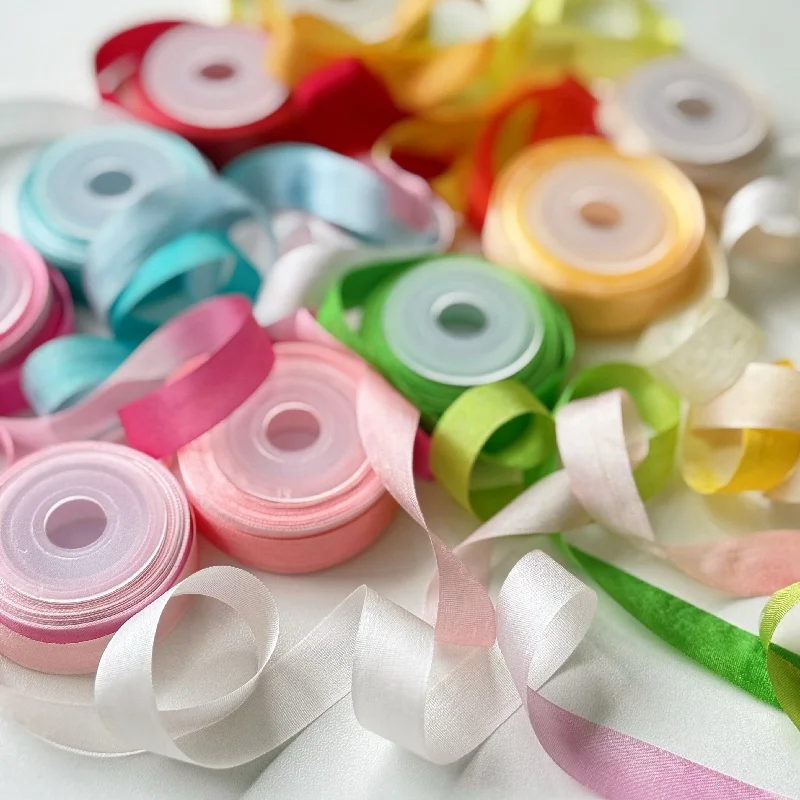 13mm variegated color 100% pure silk woven double face silk ribbons for embroidery and handcraft project,gift packing
